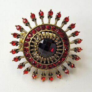 Red and Gold tone Round Statement Ring